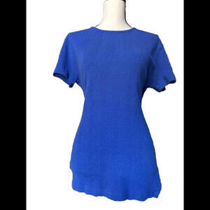 👚🦋Express Blue Ribbed Knit Sleeve 💯 Cotton Shirt Size M EUC